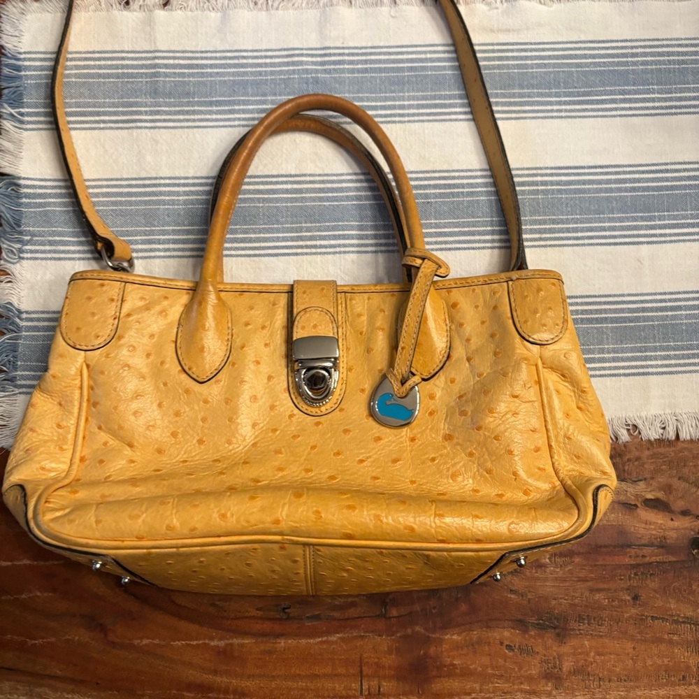 Dooney & Bourke‎ Caramel Brown Leather Ostrich Shoulder Crossbody Handbag - Picture 2 of 6